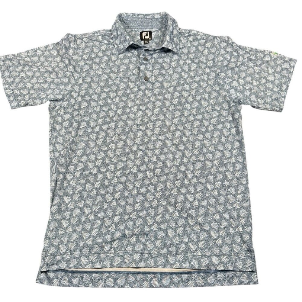 FootJoy Polo Shirt Mens Medium Shadow Palm Print Golf Performance FJ With Logo
